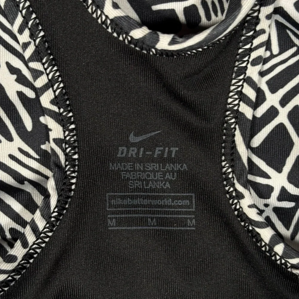 Nike Pro Sports Bra Womens Medium Black White Abstract Print Dri-FIT Racerback